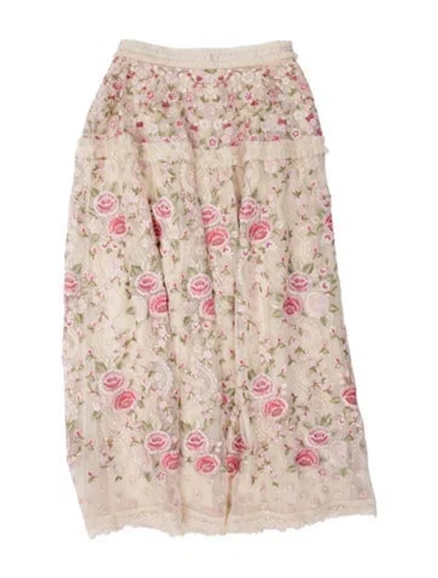 Pre-owned Needle & Thread Floral Print Long Skirt In Pink
