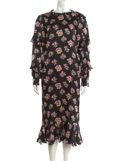 Pre-owned Needle & Thread Floral Print Midi Length Dress In Black