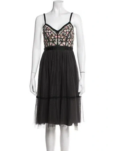 Pre-owned Needle & Thread Floral Print Midi Length Dress In Black