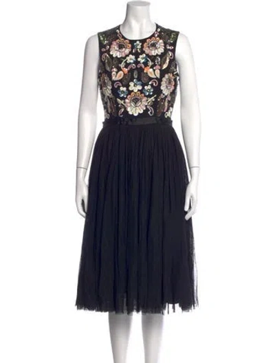 Pre-owned Needle & Thread Floral Print Midi Length Dress In Black