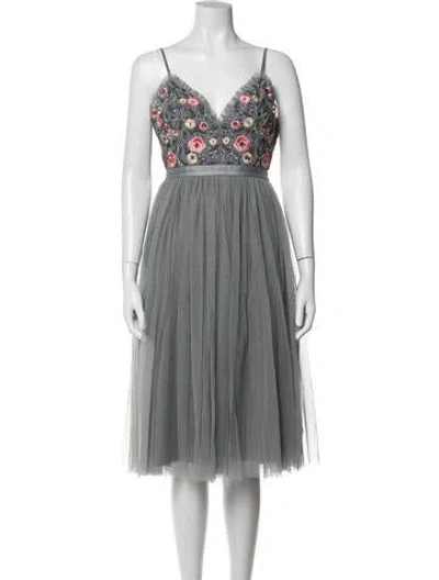 Pre-owned Needle & Thread Floral Print Midi Length Dress In Blue