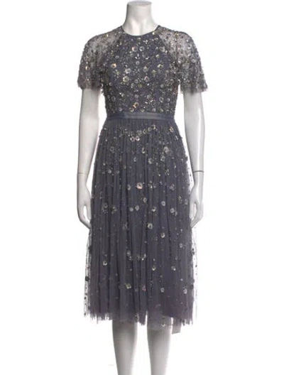 Pre-owned Needle & Thread Floral Print Midi Length Dress In Blue