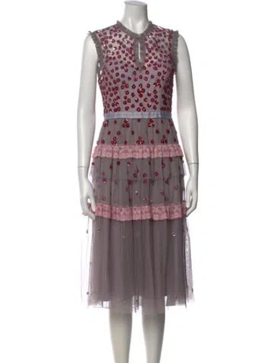 Pre-owned Needle & Thread Floral Print Midi Length Dress In Grey