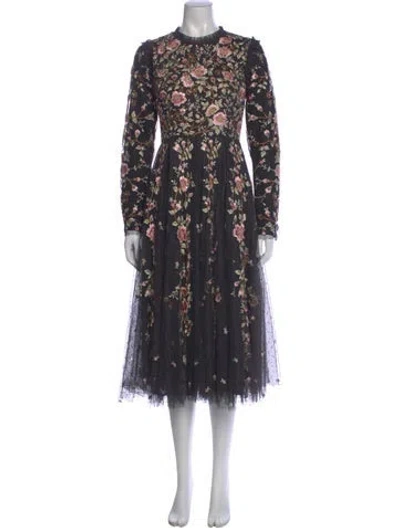 Pre-owned Needle & Thread Floral Print Midi Length Dress In Multi