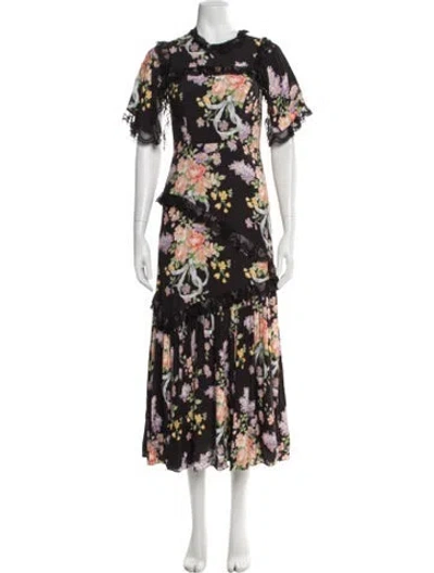 Pre-owned Needle & Thread Floral Print Midi Length Dress In Multicolor