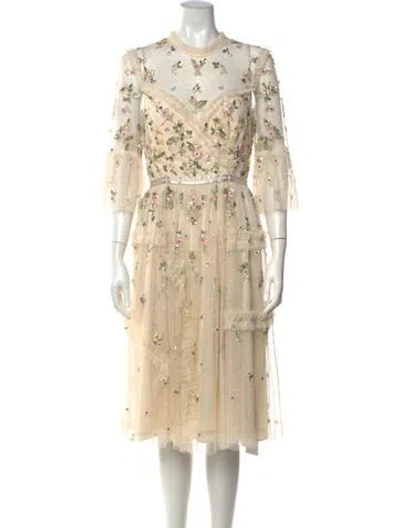 Pre-owned Needle & Thread Floral Print Midi Length Dress In Neutrals