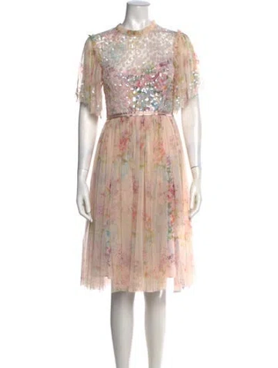Pre-owned Needle & Thread Floral Print Midi Length Dress In Neutrals