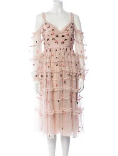 Pre-owned Needle & Thread Floral Print Midi Length Dress In Neutrals