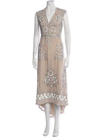 Pre-owned Needle & Thread Floral Print Midi Length Dress In Neutrals