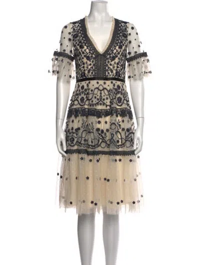 Pre-owned Needle & Thread Floral Print Midi Length Dress In Neutrals