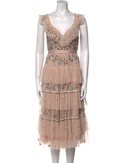 Pre-owned Needle & Thread Floral Print Midi Length Dress In Pink