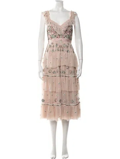 Pre-owned Needle & Thread Floral Print Midi Length Dress In Pink