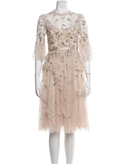 Pre-owned Needle & Thread Floral Print Midi Length Dress In Pink