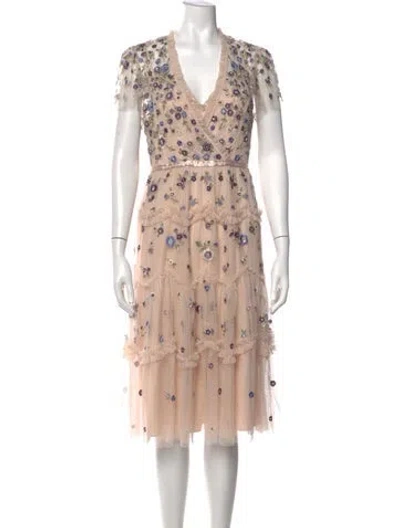 Pre-owned Needle & Thread Floral Print Midi Length Dress In Pink