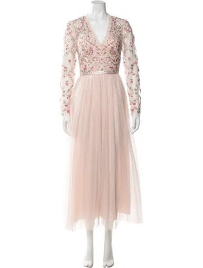 Pre-owned Needle & Thread Floral Print Midi Length Dress In Pink