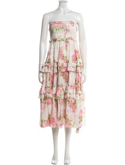 Pre-owned Needle & Thread Floral Print Midi Length Dress In Pink