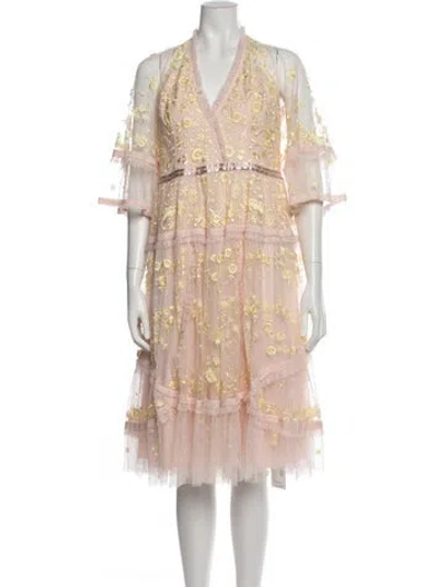 Pre-owned Needle & Thread Floral Print Midi Length Dress In Pink