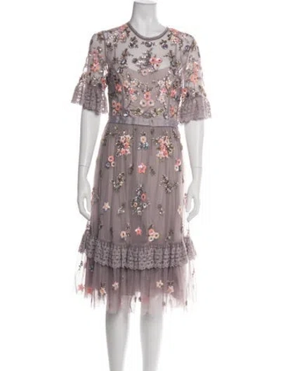 Pre-owned Needle & Thread Floral Print Midi Length Dress In Purple