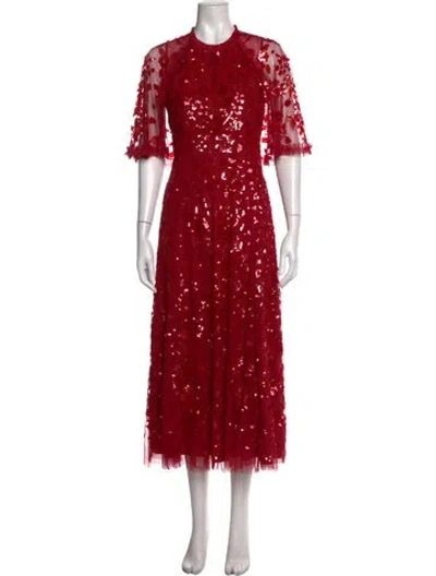 Pre-owned Needle & Thread Floral Print Midi Length Dress In Red