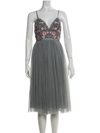Pre-owned Needle & Thread Floral Print Midi Length Dress W/ Tags In Green