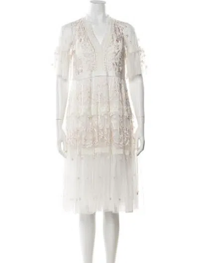 Pre-owned Needle & Thread Floral Print Midi Length Dress W/ Tags In Neutrals