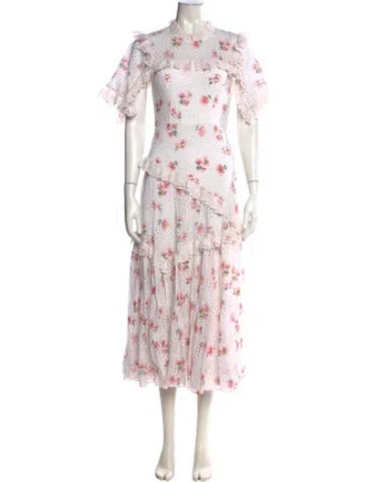 Pre-owned Needle & Thread Floral Print Midi Length Dress In White