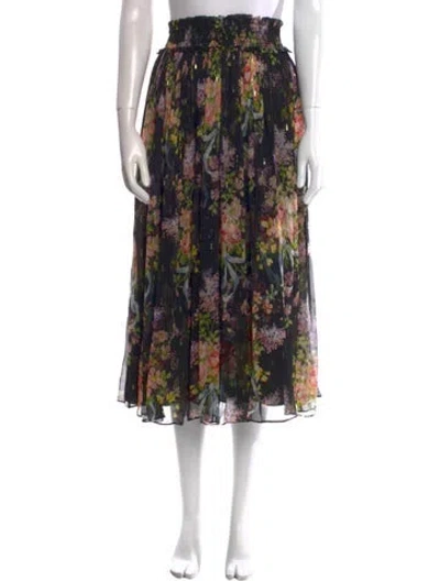 Pre-owned Needle & Thread Floral Print Midi Length Skirt In Black