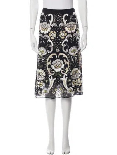 Pre-owned Needle & Thread Floral Print Midi Length Skirt In Black