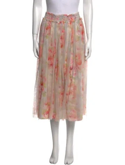 Pre-owned Needle & Thread Floral Print Midi Length Skirt In Neutral