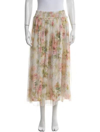 Pre-owned Needle & Thread Floral Print Midi Length Skirt In Neutrals