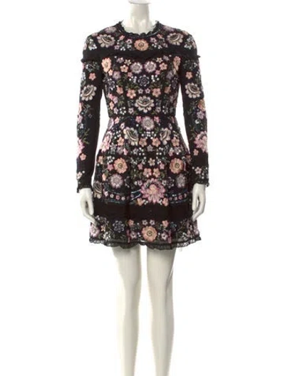 Pre-owned Needle & Thread Floral Print Mini Dress In Black