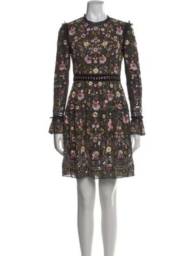 Pre-owned Needle & Thread Floral Print Mini Dress In Black
