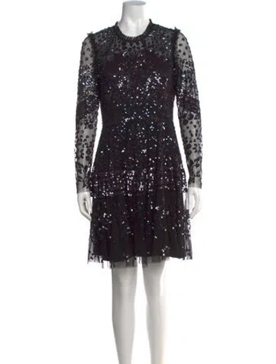 Pre-owned Needle & Thread Floral Print Mini Dress In Black