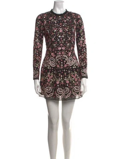 Pre-owned Needle & Thread Floral Print Mini Dress In Black