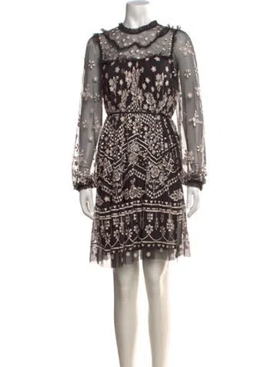 Pre-owned Needle & Thread Floral Print Mini Dress In Black