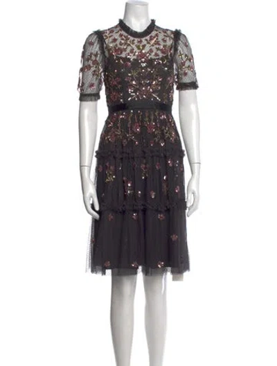Pre-owned Needle & Thread Floral Print Mini Dress In Black