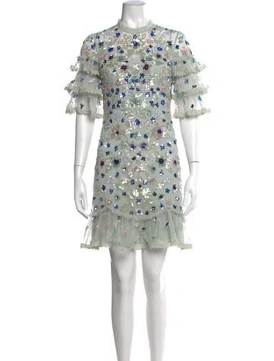 Pre-owned Needle & Thread Floral Print Mini Dress In Blue