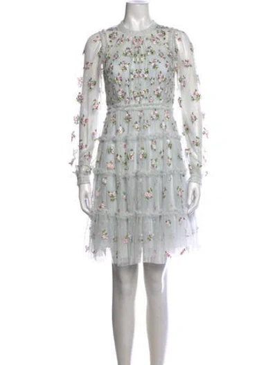Pre-owned Needle & Thread Floral Print Mini Dress In Blue