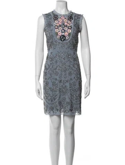 Pre-owned Needle & Thread Floral Print Mini Dress In Blue/white
