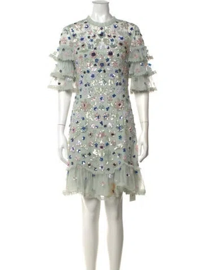 Pre-owned Needle & Thread Floral Print Mini Dress In Green