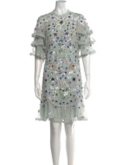 Pre-owned Needle & Thread Floral Print Mini Dress In Green