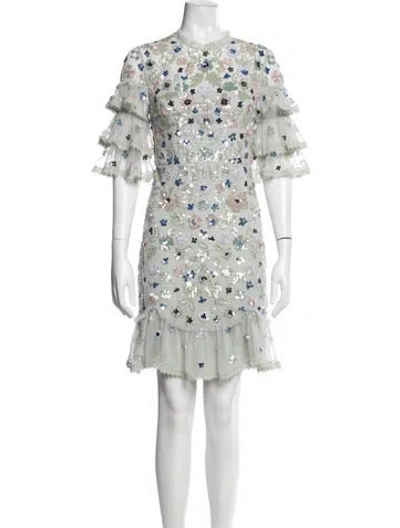 Pre-owned Needle & Thread Floral Print Mini Dress In Green
