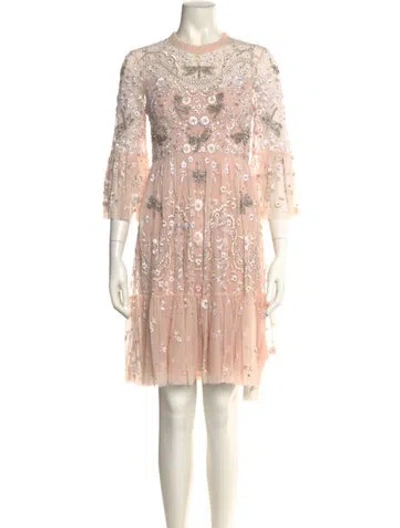 Pre-owned Needle & Thread Floral Print Mini Dress In Neutral