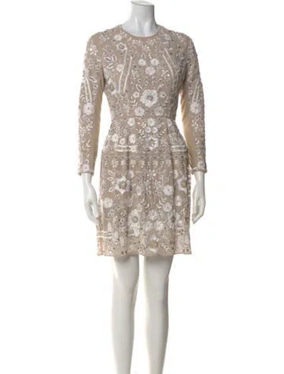 Pre-owned Needle & Thread Floral Print Mini Dress In Neutral