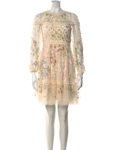 Pre-owned Needle & Thread Floral Print Mini Dress In Neutral