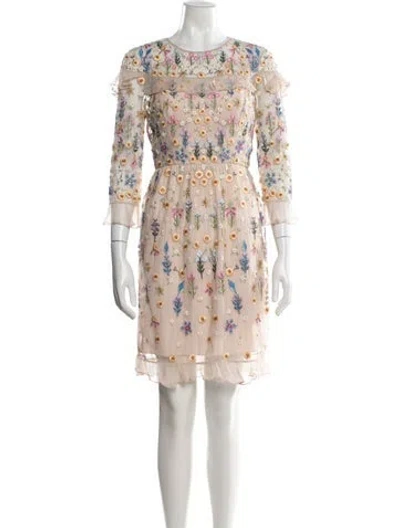 Pre-owned Needle & Thread Floral Print Mini Dress In Neutrals