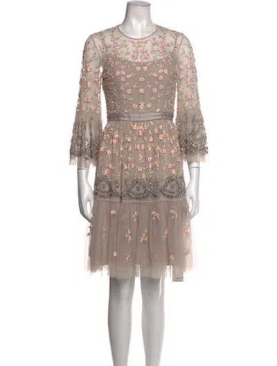 Pre-owned Needle & Thread Floral Print Mini Dress In Neutrals