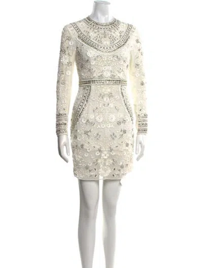 Pre-owned Needle & Thread Floral Print Mini Dress In Neutrals