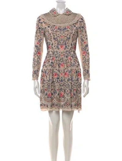 Pre-owned Needle & Thread Floral Print Mini Dress In Neutrals
