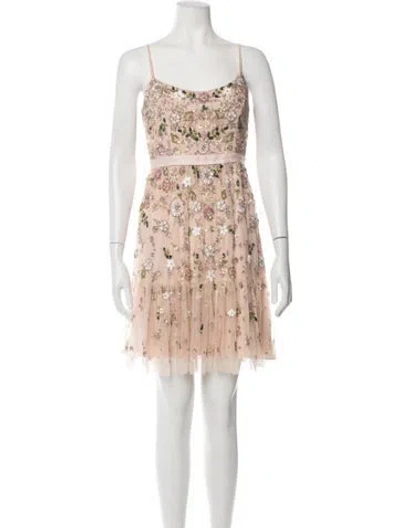 Pre-owned Needle & Thread Floral Print Mini Dress In Neutrals